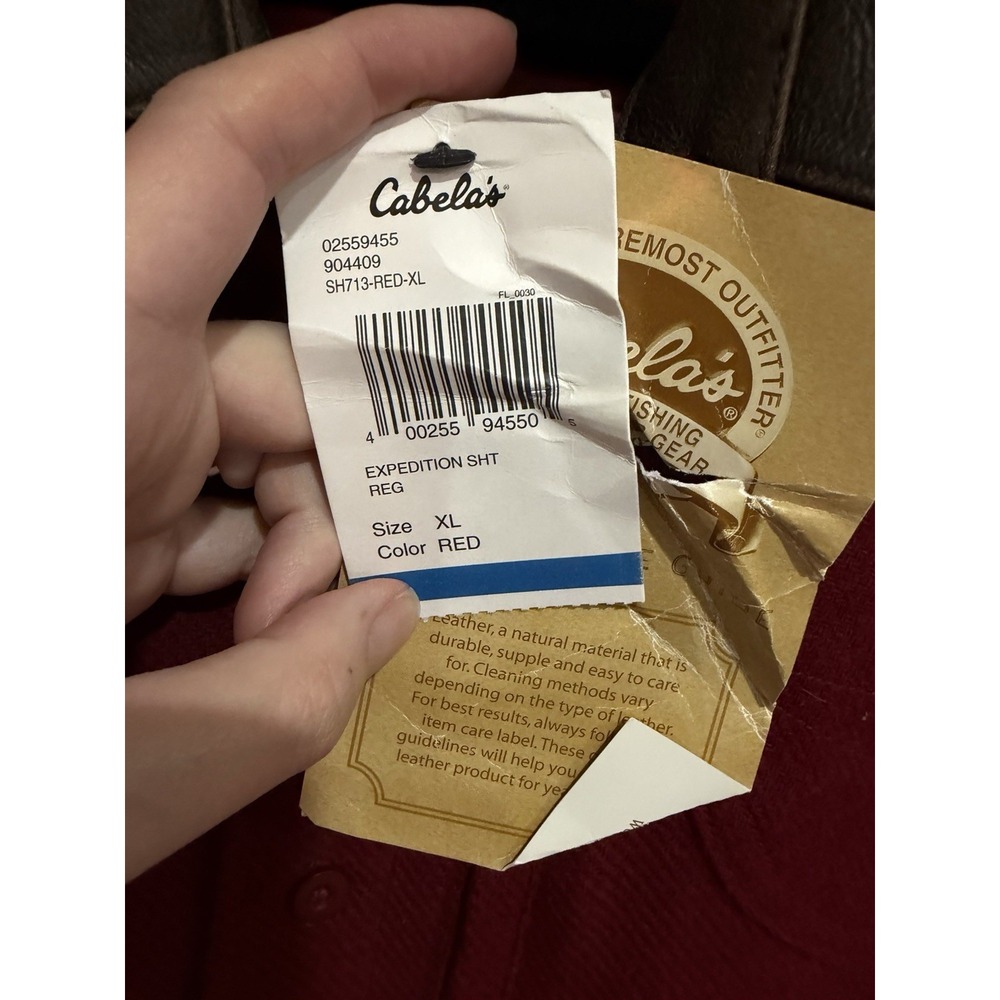 NWT VTG 90s Cabelas Mens XL‎ Leather Collar Wool Button Shirt Jacket Shacket Red - Picture 3 of 8